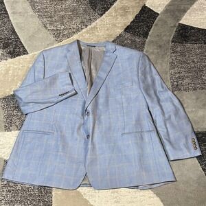 Polo Ralph Lauren Blazer Men 56R Blue Plaid Silk Wool 2 Button Sport Coat Jacket